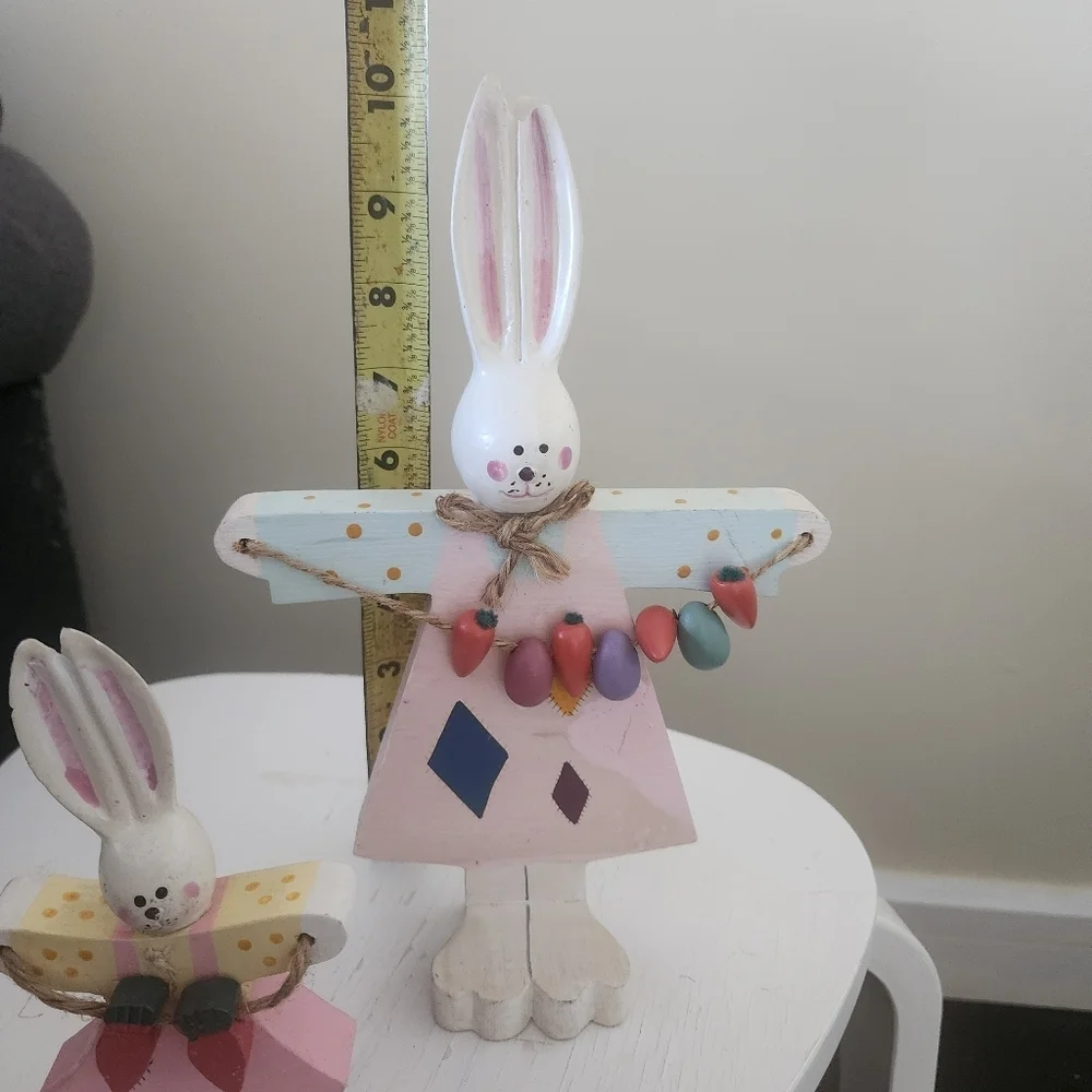 Colorful Wooden Bunny Figurines